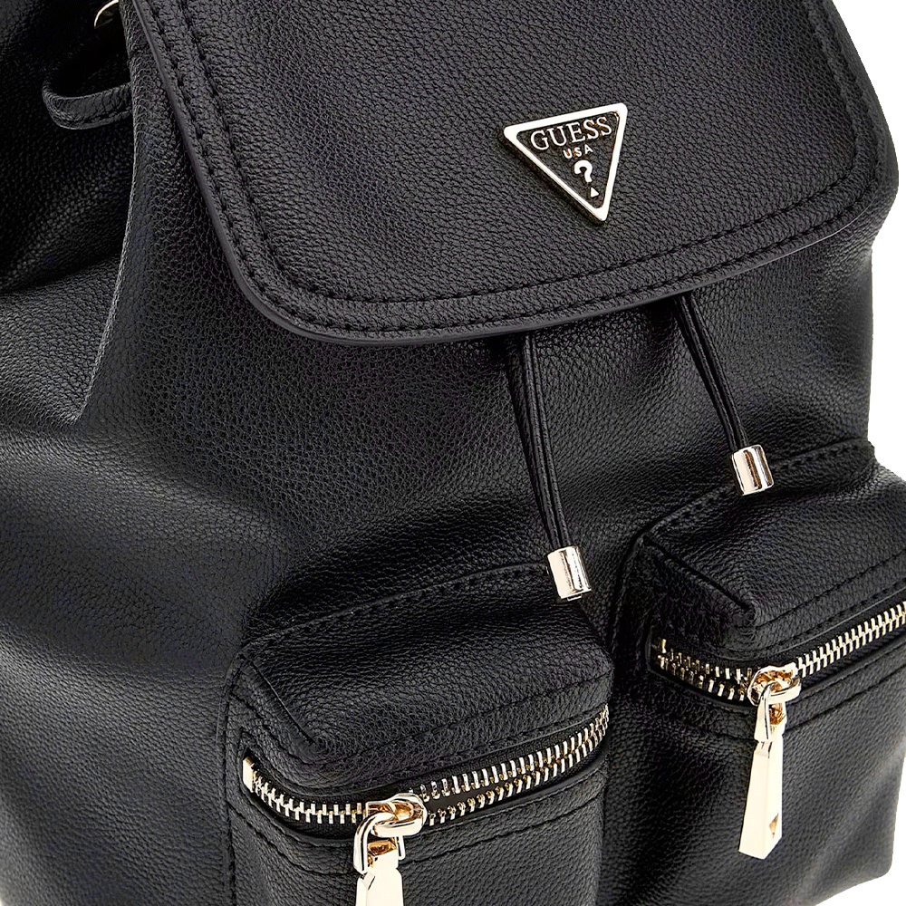 Zaino Donna GUESS Linea Manhattan Colore Nero Chiuso con Pattina e Coulisse