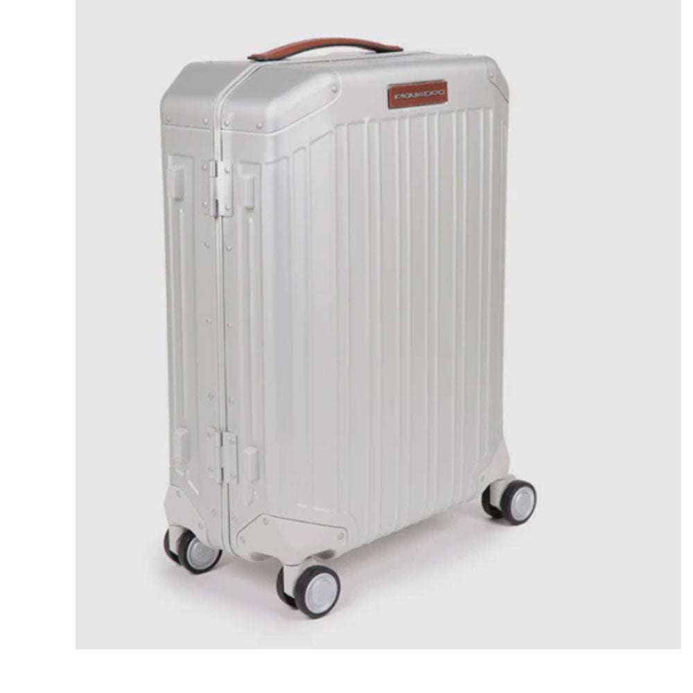 Trolley Cabina PIQUADRO Rigido con 4 Ruote Colore Grigio - Cuoio Linea PQ ALU - BV4425ALU