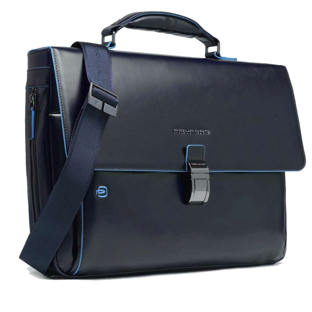 PIQUADRO Aktentasche 15,6" Laptoptasche aus blauem Leder Blue Square Line - CA3111B2
