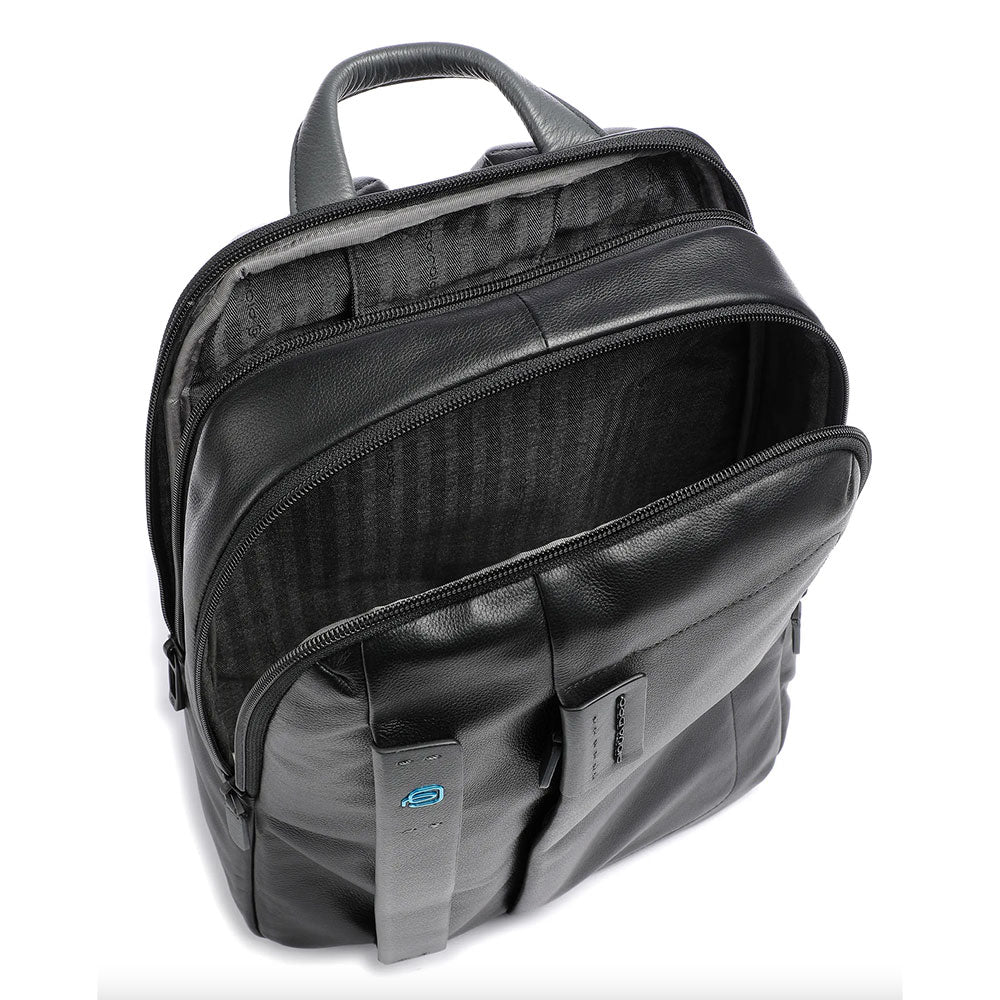 PIQUADRO Herren-Laptop-Rucksack 14" aus schwarzem Leder Pulse Line - CA3869P15
