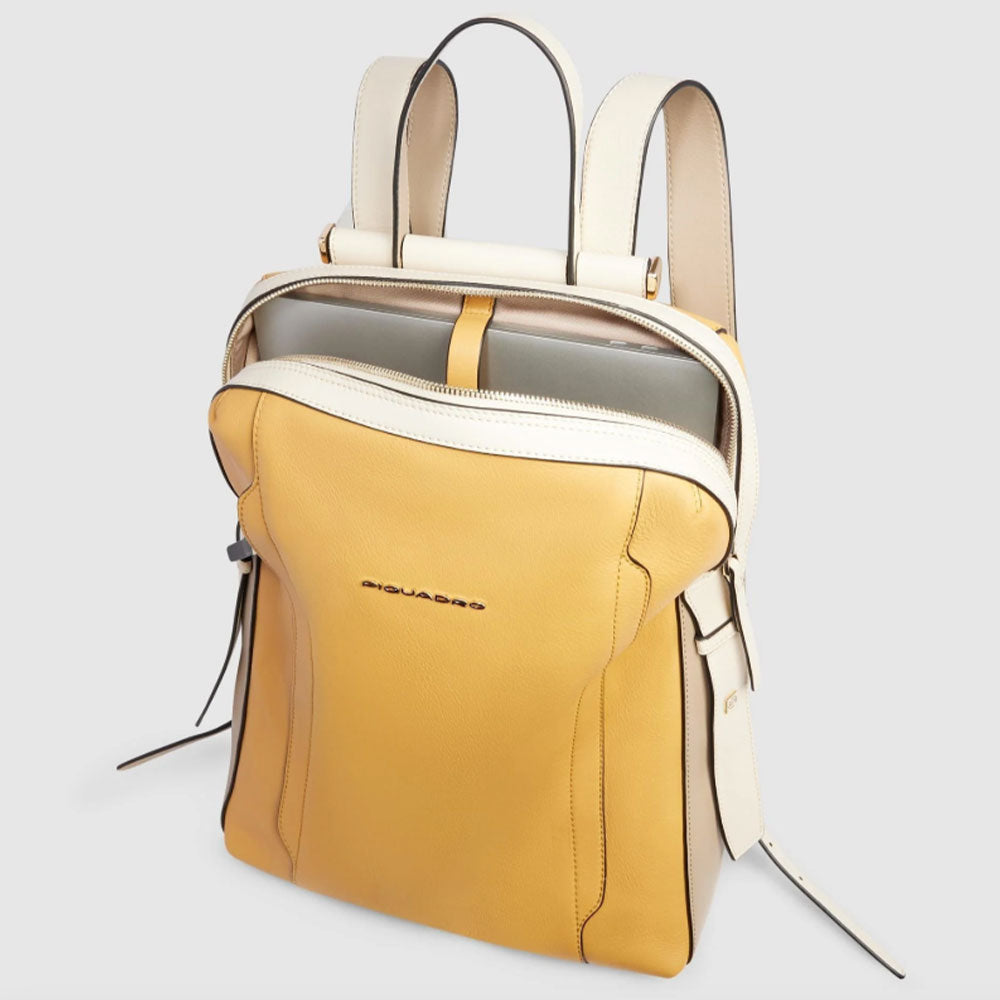Zaino Donna PIQUADRO Porta Computer in Pelle Giallo - Beige Linea Circle - CA4576W92