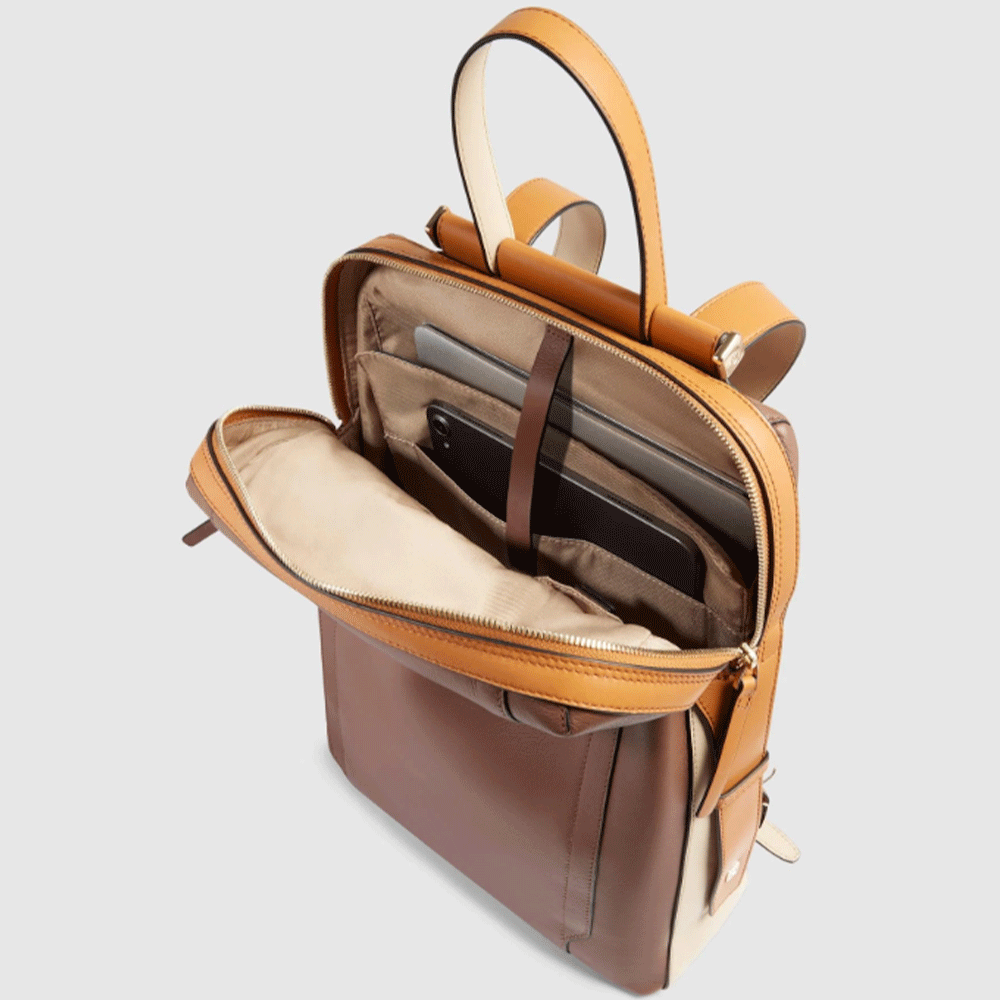 Zaino Donna PIQUADRO Porta Computer in Pelle Marrone - Beige Linea Circle - CA4576W92