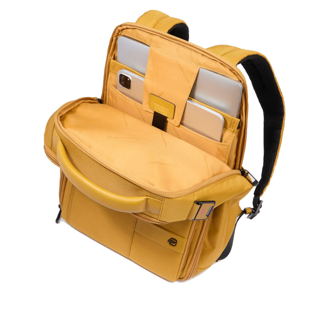 PIQUADRO 14" Laptop-Rucksack aus Stoff und Leder, Farbe Dunkelbraun, Wollem Line - CA6238W129