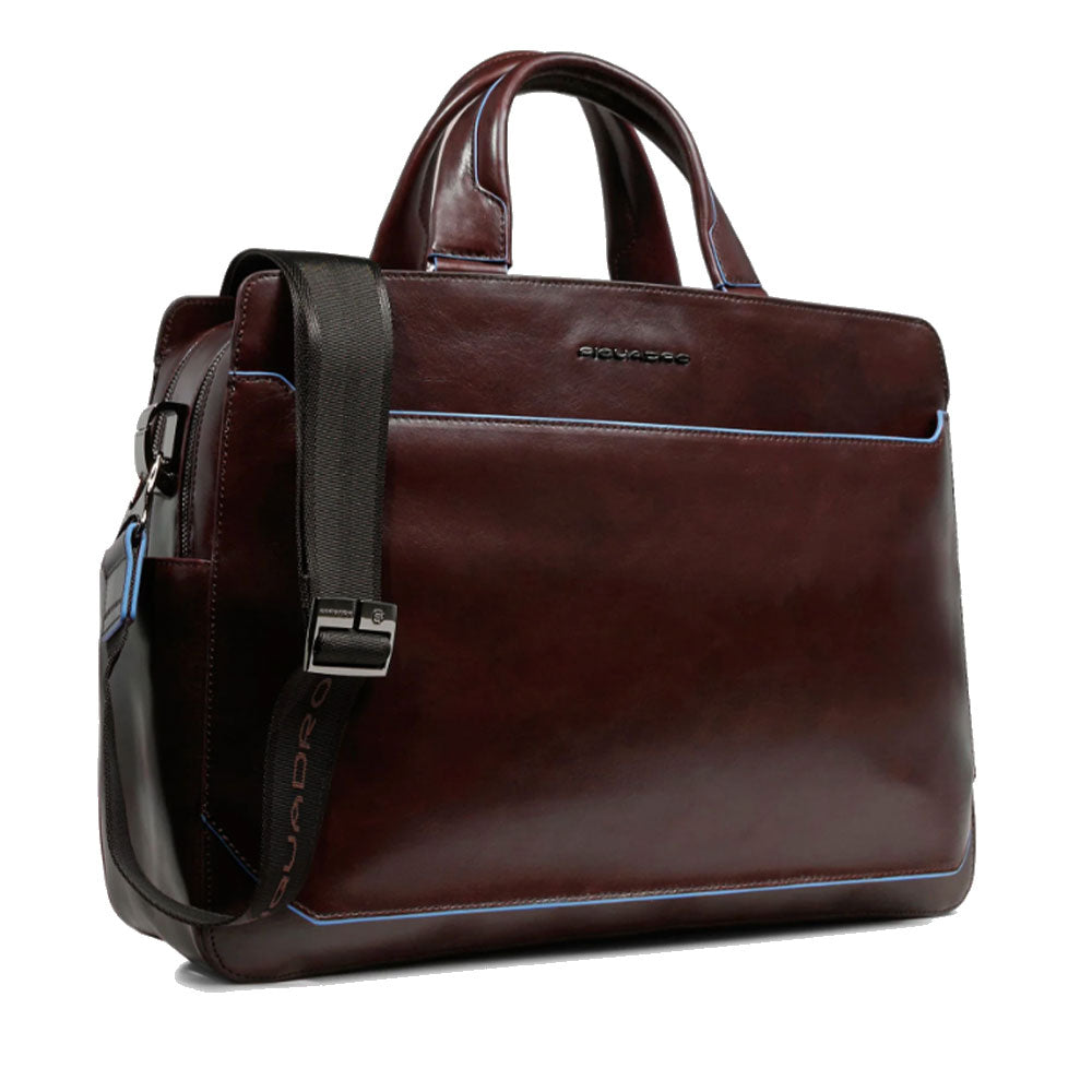 PIQUADRO Aktentasche 15,6" Laptophalter Blue Square Line aus Mahagoni-Leder - CA6590B2