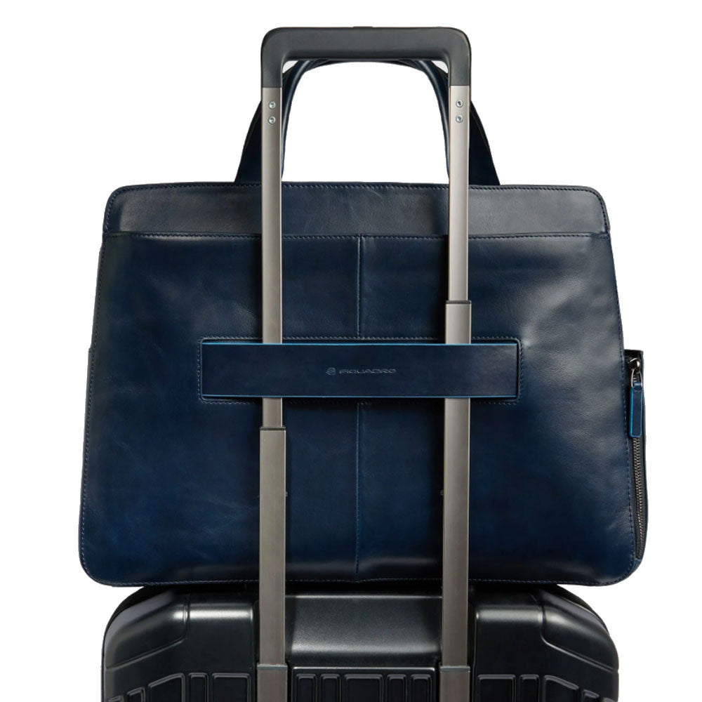 PIQUADRO Aktentasche 15,6" Laptophalter Blue Square Line aus Mahagoni-Leder - CA6590B2