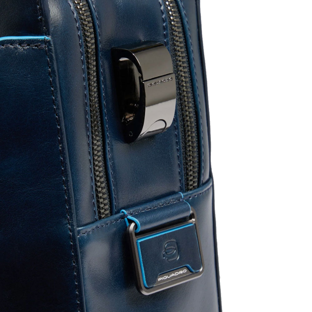 PIQUADRO Aktentasche 15,6" Laptophalter Blue Square Line aus Mahagoni-Leder - CA6590B2