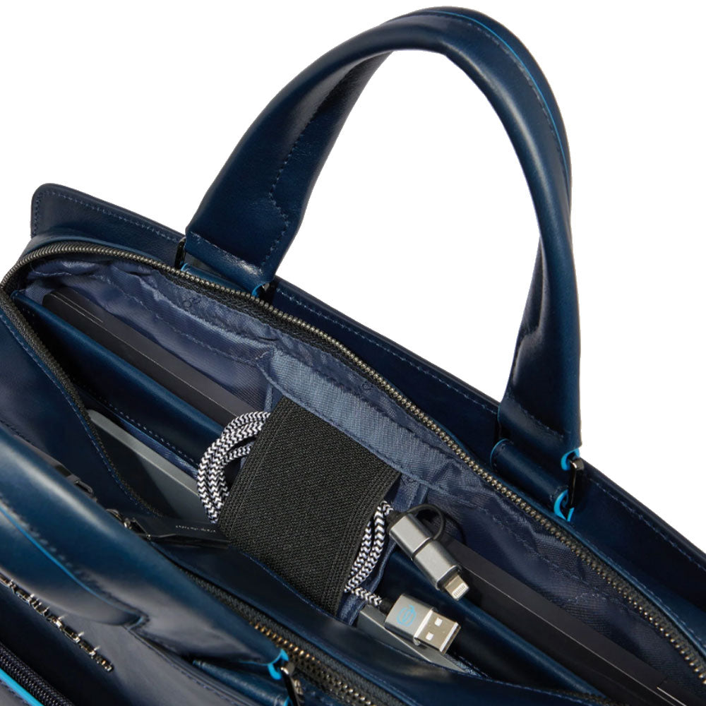 PIQUADRO Aktentasche 15,6" Blue Square Line aus schwarzem Leder - CA6590B2