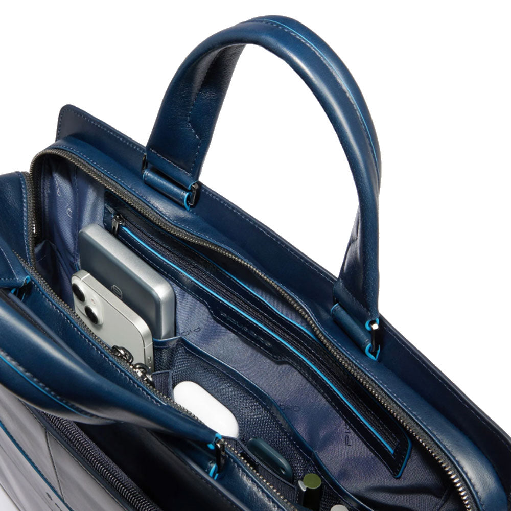 PIQUADRO Aktentasche 15,6" Laptophalter Blue Square Line aus Mahagoni-Leder - CA6590B2