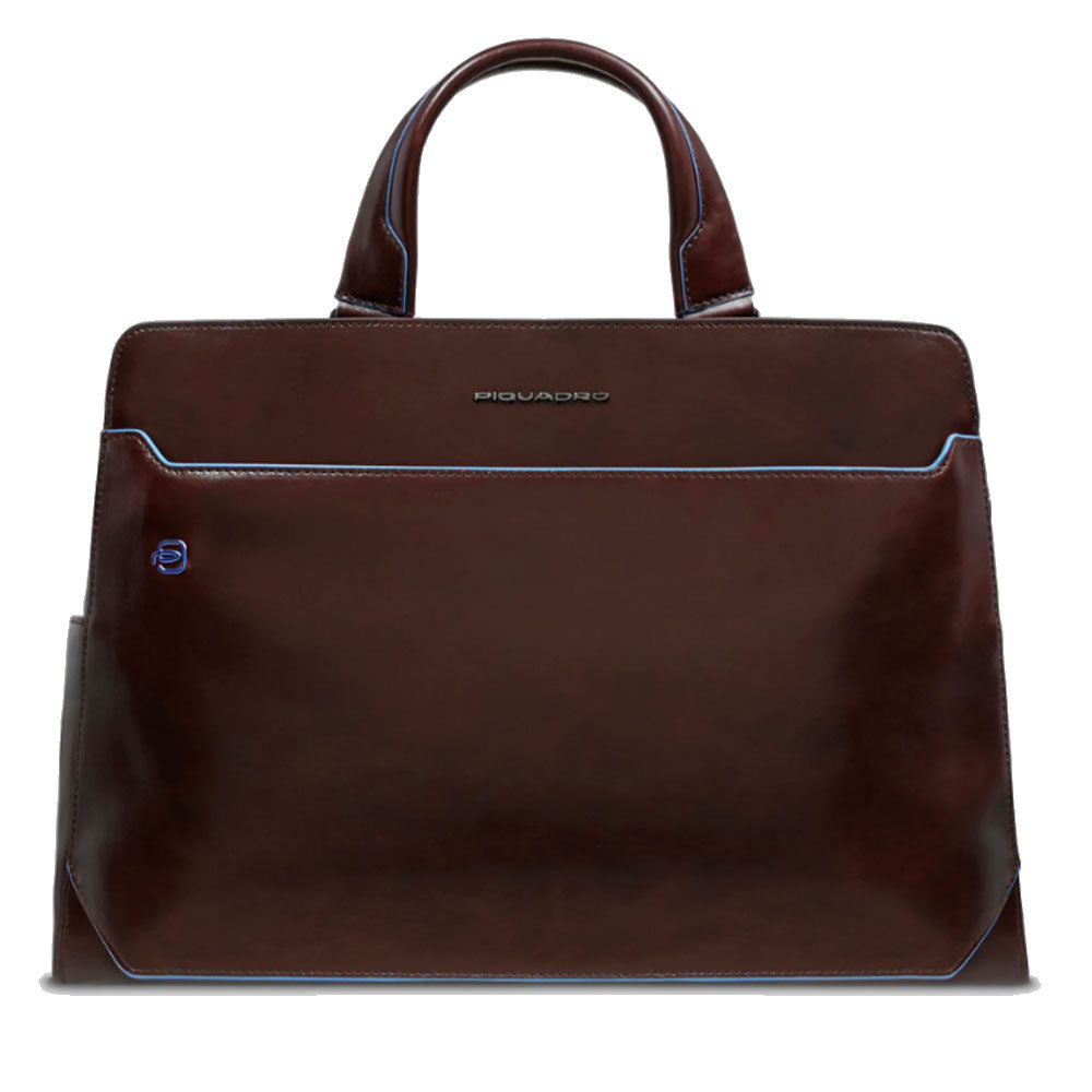 PIQUADRO Aktentasche 15,6" Laptophalter Blue Square Line aus Mahagoni-Leder - CA6590B2