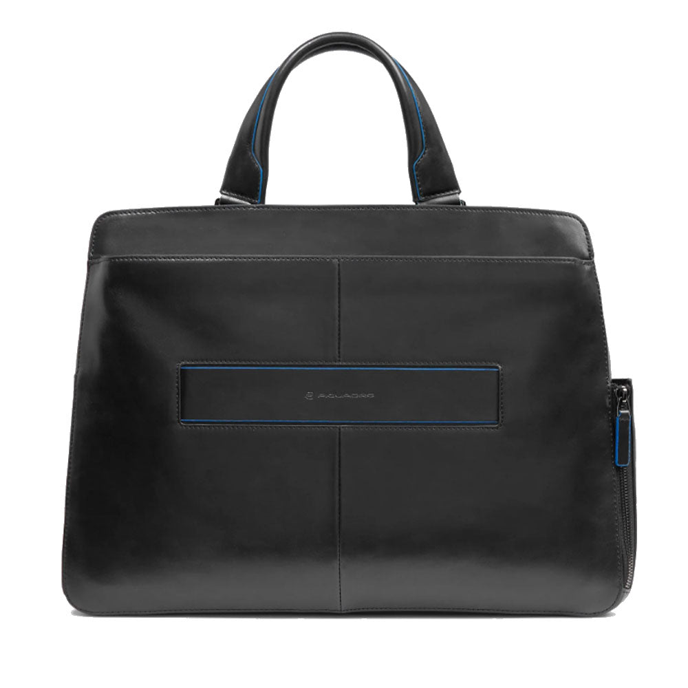 PIQUADRO Aktentasche 15,6" Blue Square Line aus schwarzem Leder - CA6590B2