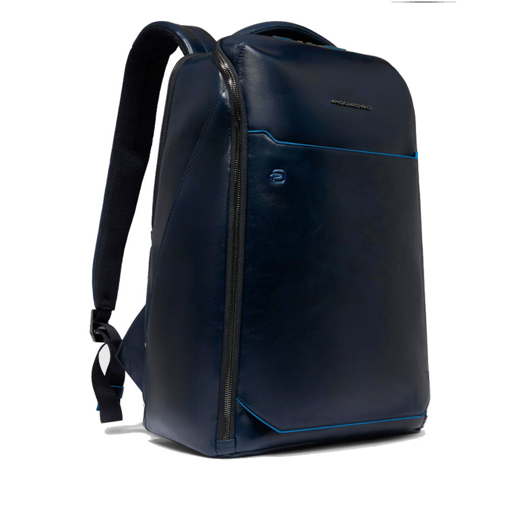 PIQUADRO 15,6" Laptop-Rucksack aus blauem Leder Blue Square Line - CA6593B2