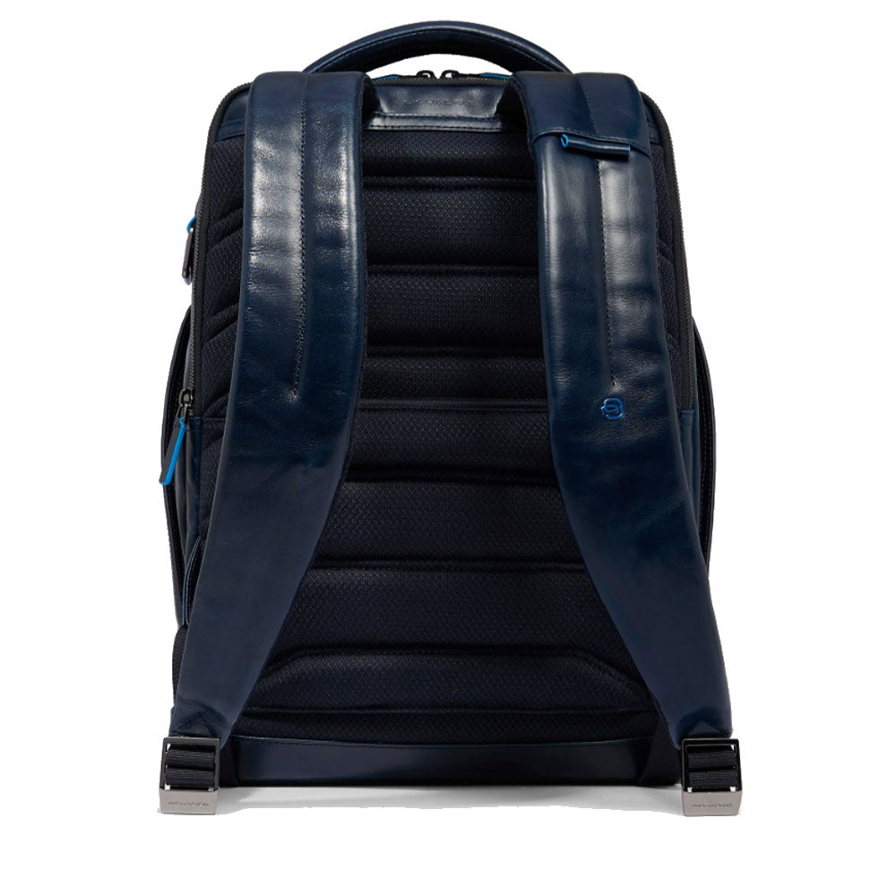 PIQUADRO 15,6" Laptop-Rucksack aus blauem Leder Blue Square Line - CA6593B2