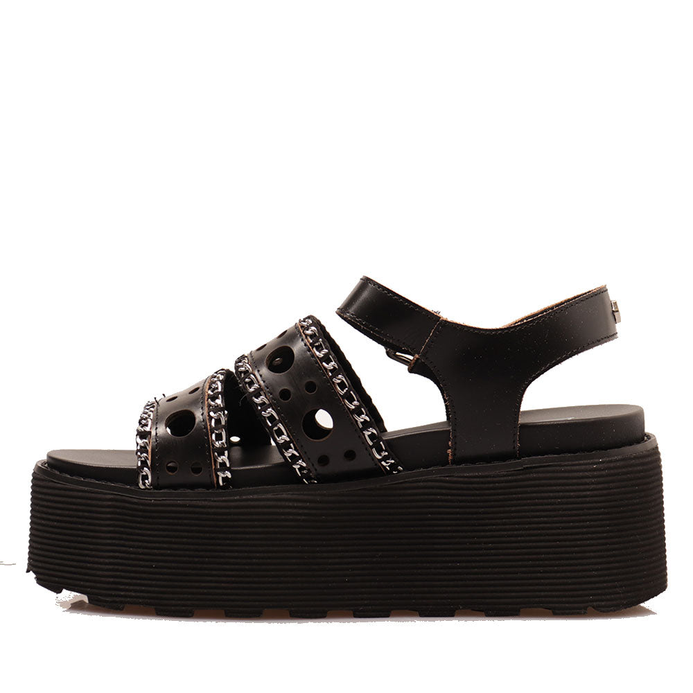 CULT Nancy 3456 Damensandalen aus schwarzem perforiertem Leder