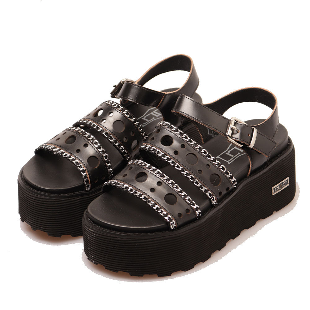 CULT Nancy 3456 Damensandalen aus schwarzem perforiertem Leder