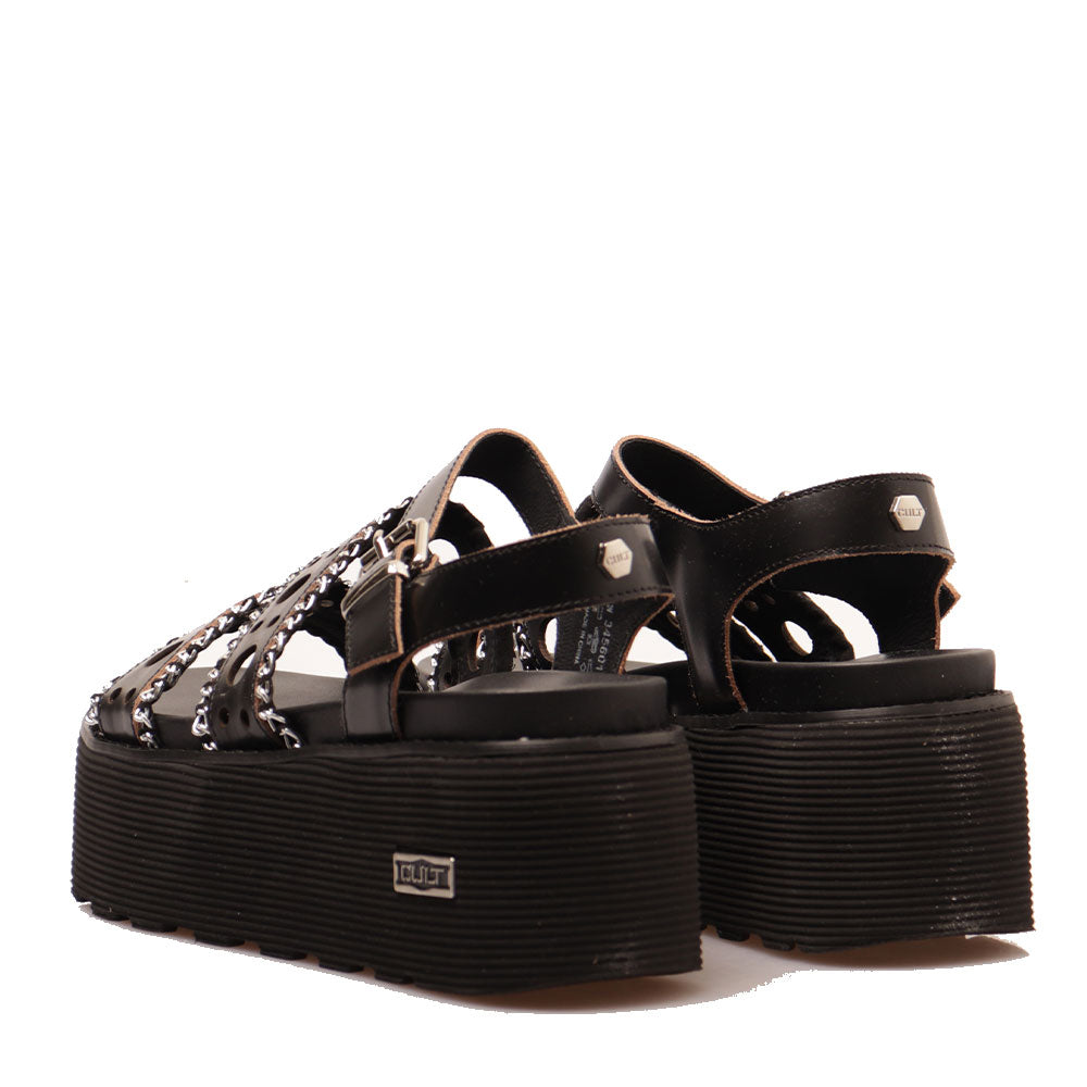 CULT Nancy 3456 Damensandalen aus schwarzem perforiertem Leder