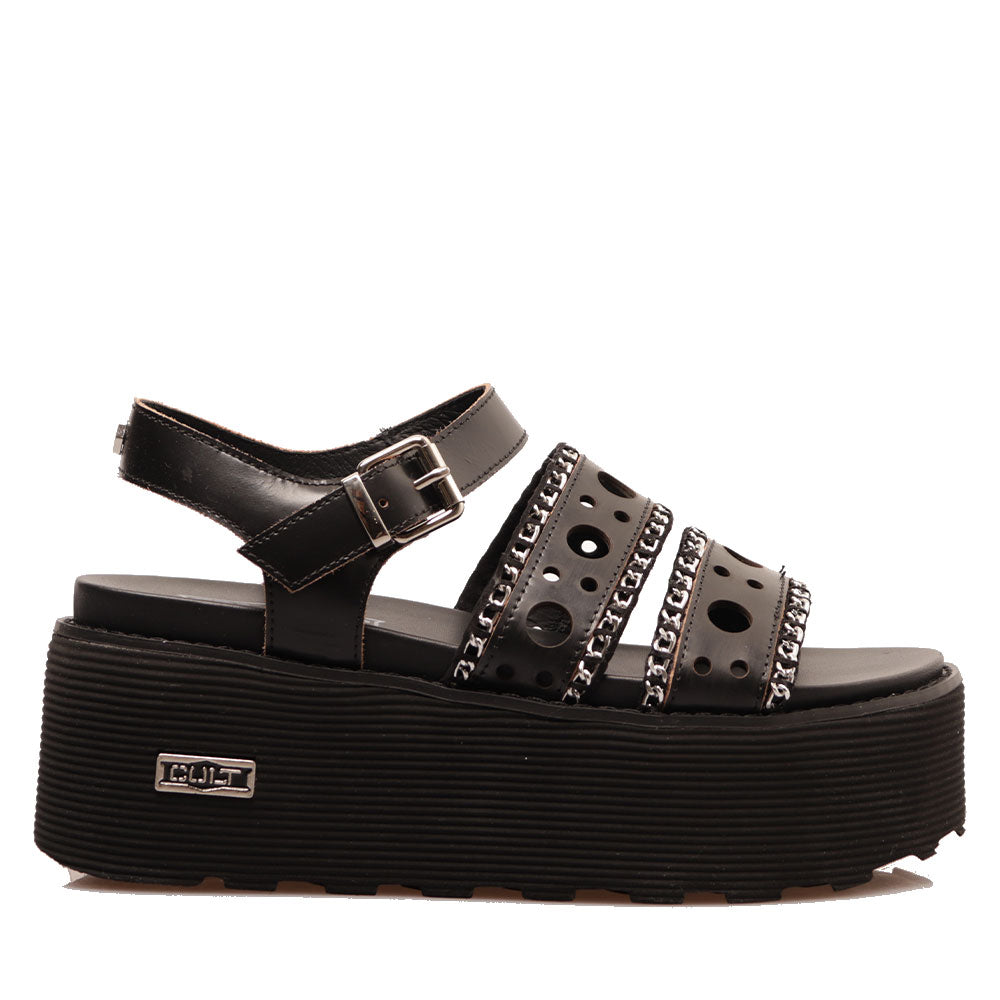 CULT Nancy 3456 Damensandalen aus schwarzem perforiertem Leder