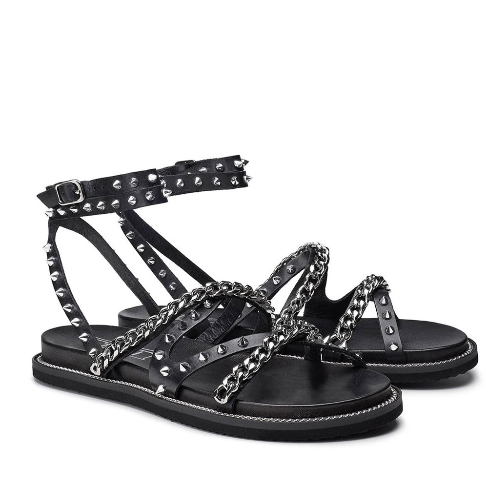 CULT Roshelle 3886
Damensandalen aus schwarzem Leder mit Nieten und Ketten