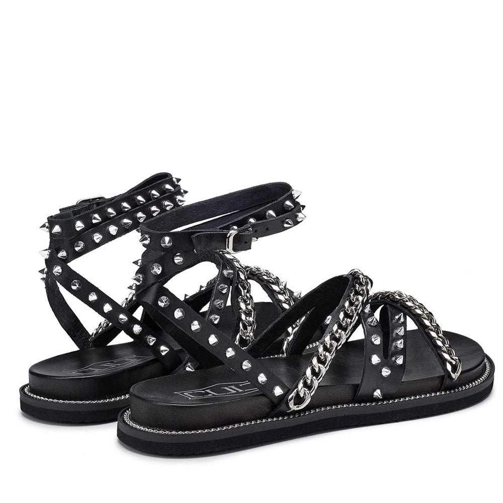 CULT Roshelle 3886
Damensandalen aus schwarzem Leder mit Nieten und Ketten