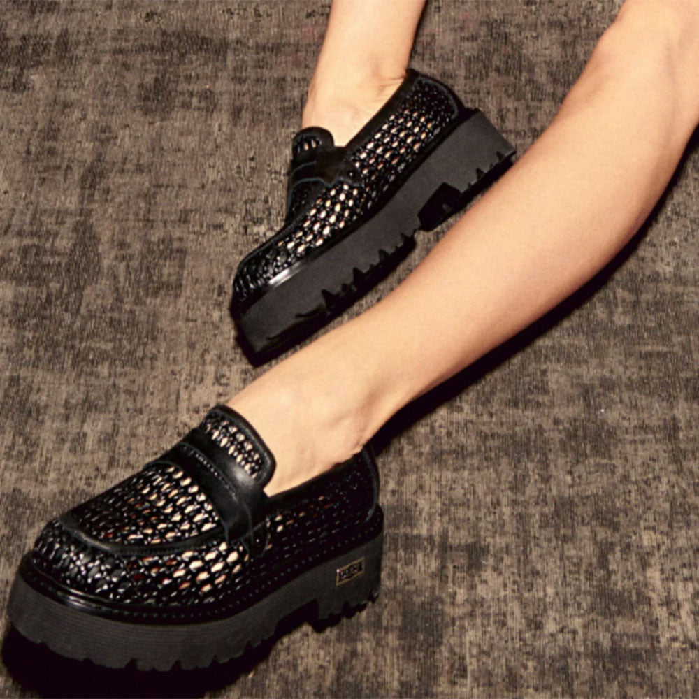 Scarpe Donna CULT Slash 4319 Mocassino in Pelle Nera Intrecciata