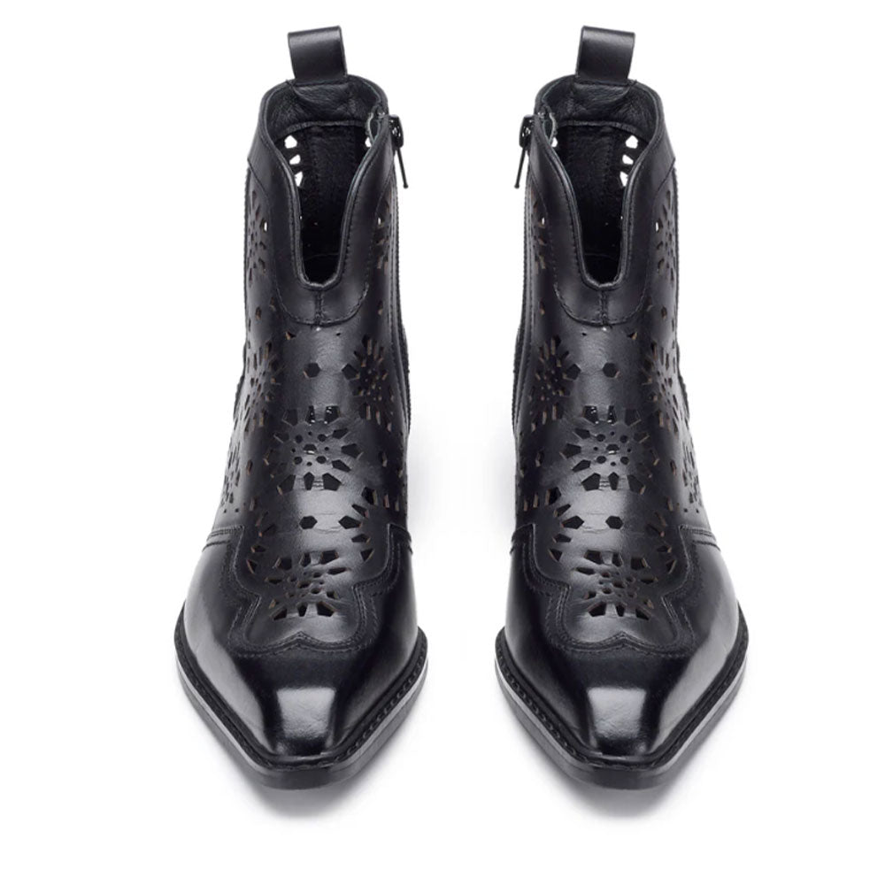CULT Dolores Damen Low Texan Boots aus schwarzem perforiertem Leder