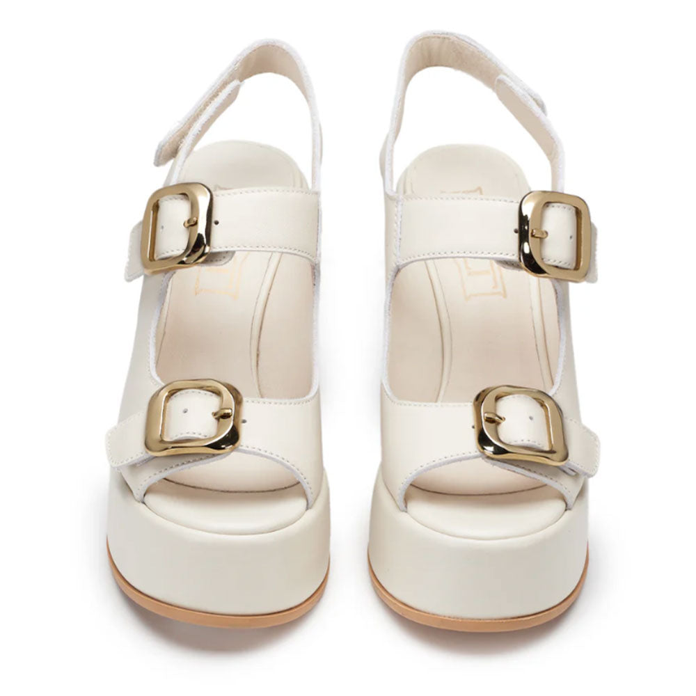 Sandali con Tacco CULT Bjork 4506 in Pelle Off White con Fibbie Frontali