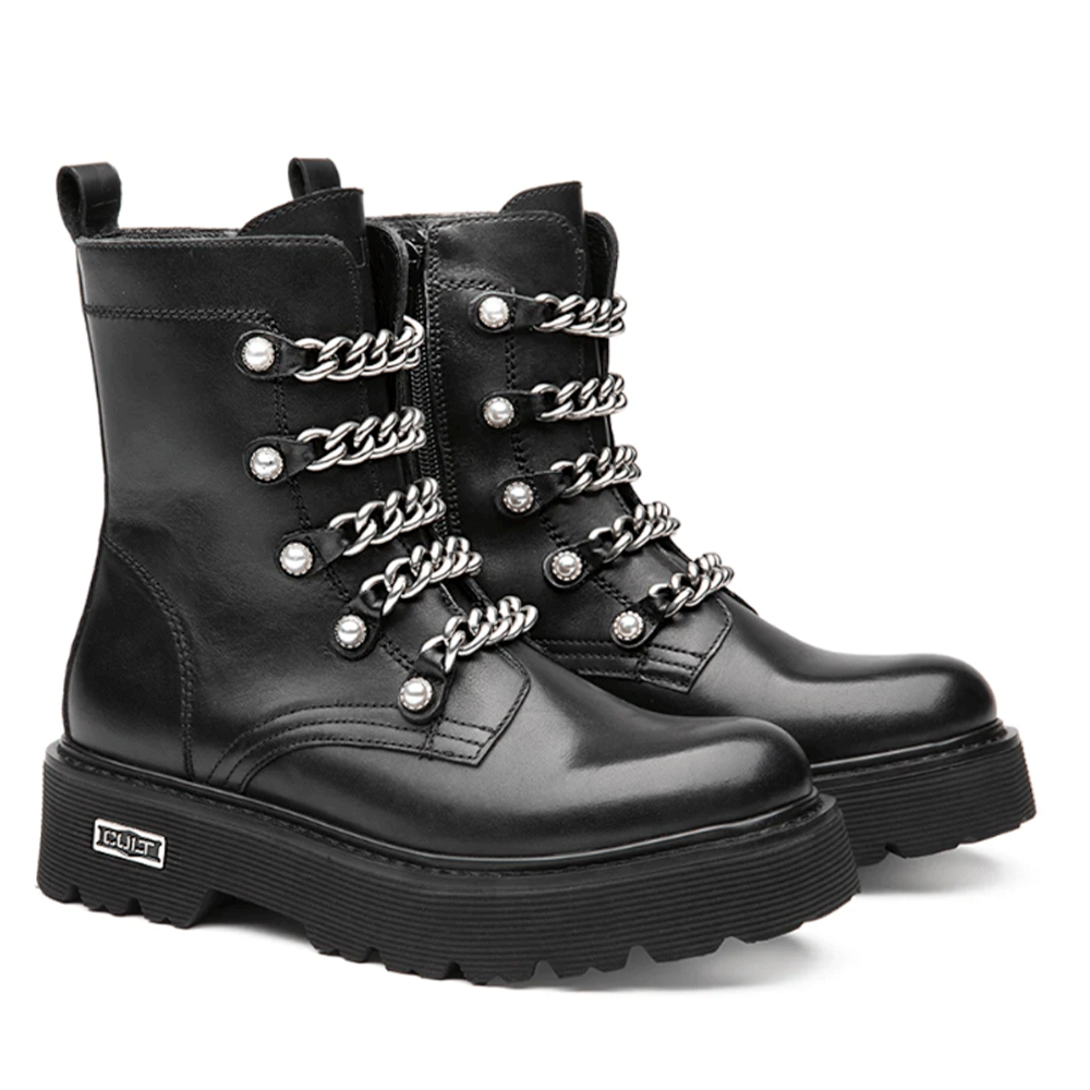 CULT Slash 4583 Lederstiefeletten für Damen, Schwarz/Silber