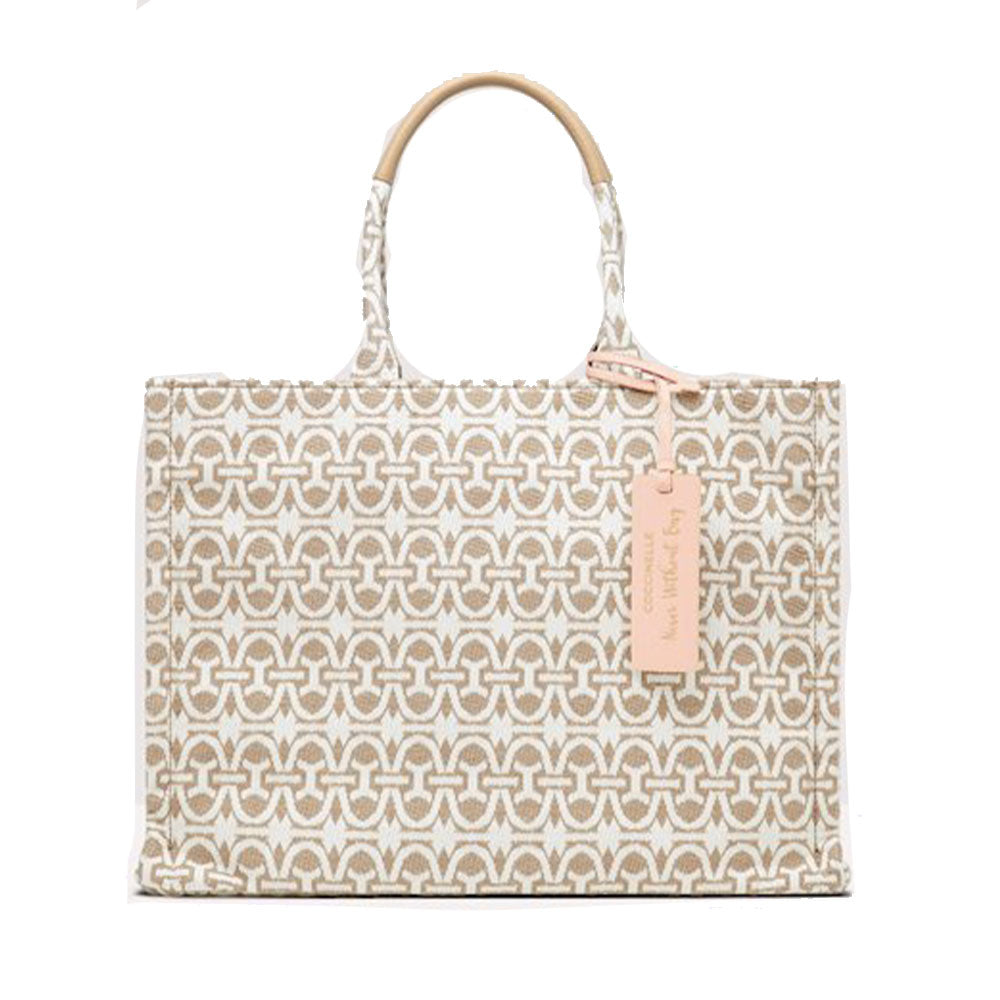 Borsa Donna a Mano COCCINELLE in Tessuto Jacquard e Pelle Linea Never Without Bag colore Toasted Misura Media