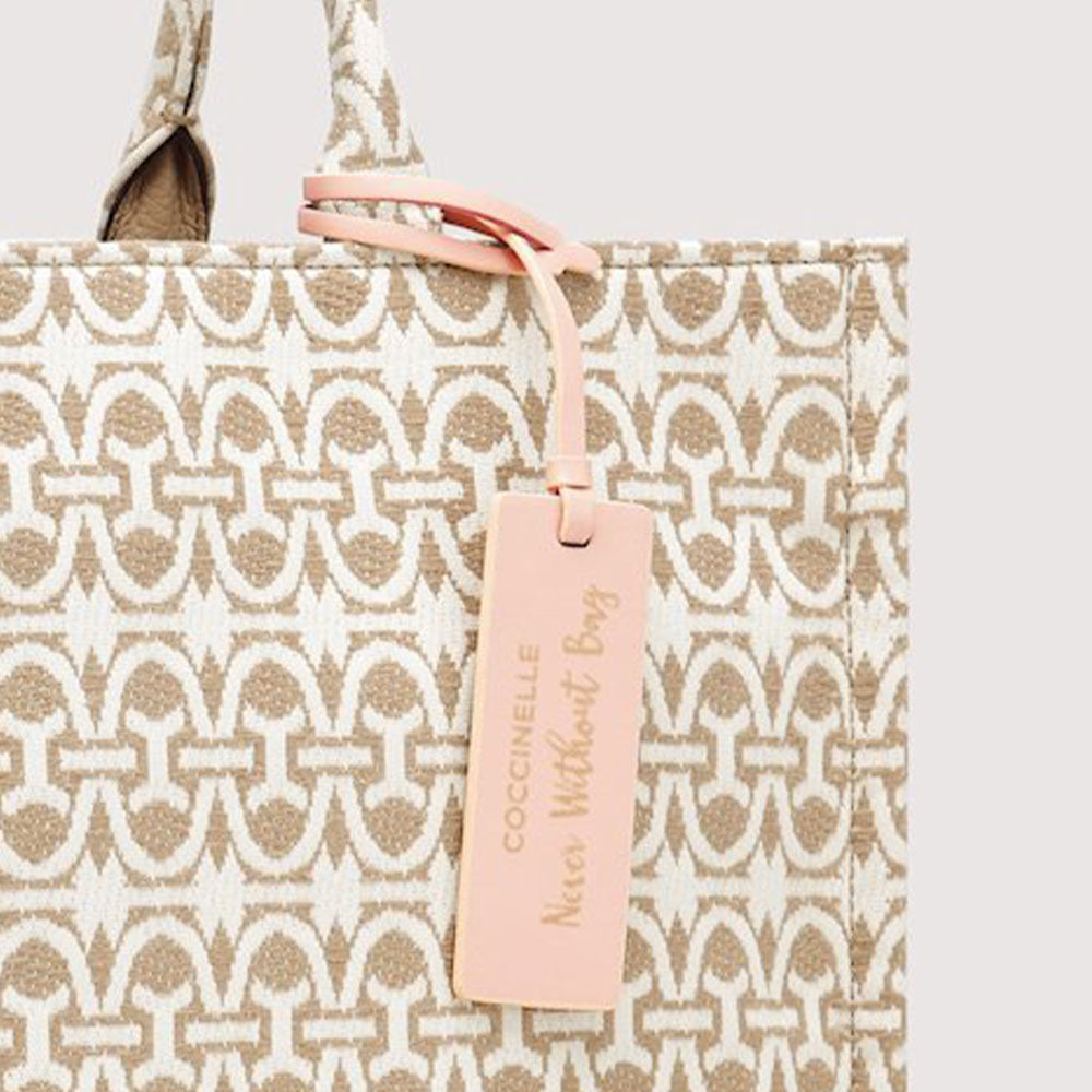 Borsa Donna a Mano COCCINELLE in Tessuto Jacquard e Pelle Linea Never Without Bag colore Toasted Misura Media