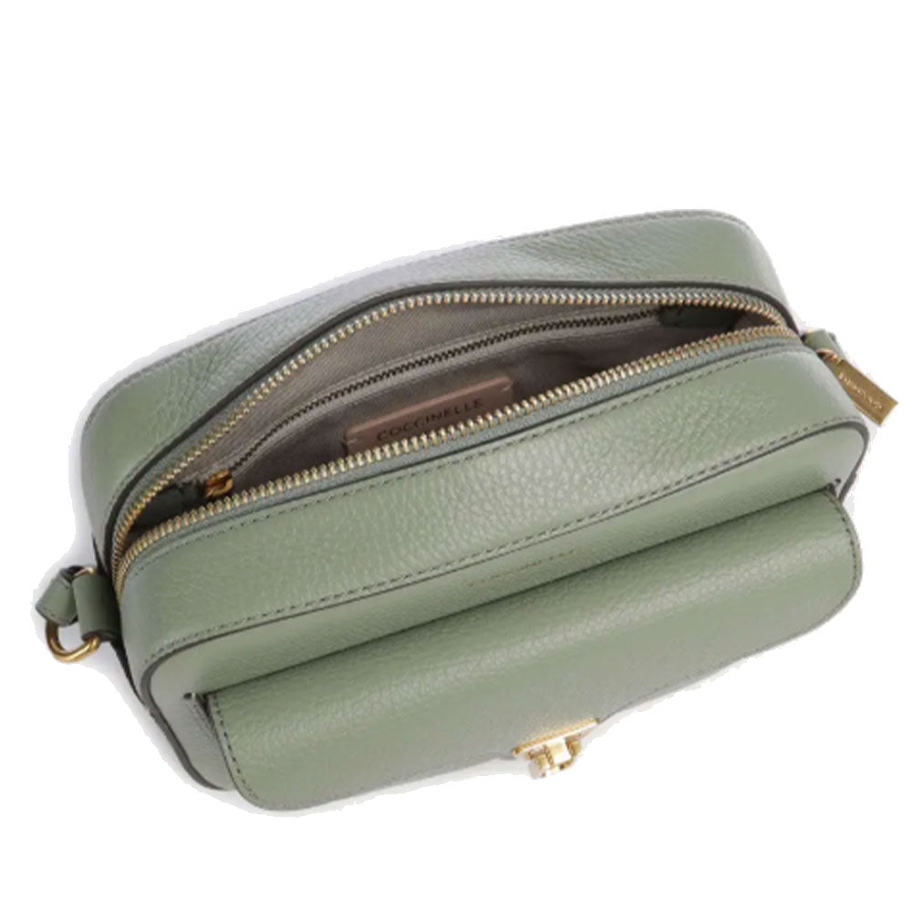 COCCINELLE Damen-Umhängetasche aus grünem Leder, Beat Soft Line, mittlere Größe