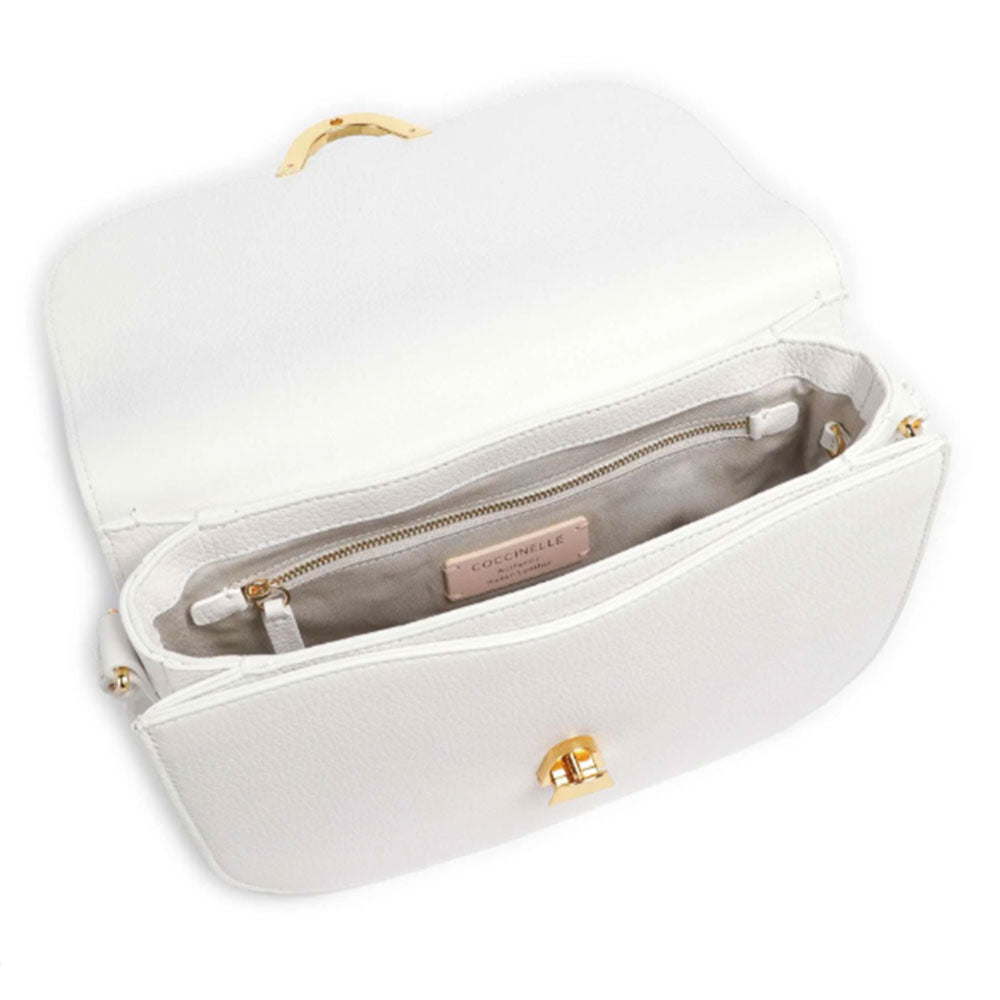 Borsa Donna a Tracolla COCCINELLE in Pelle Brillant White linea Dew Medium