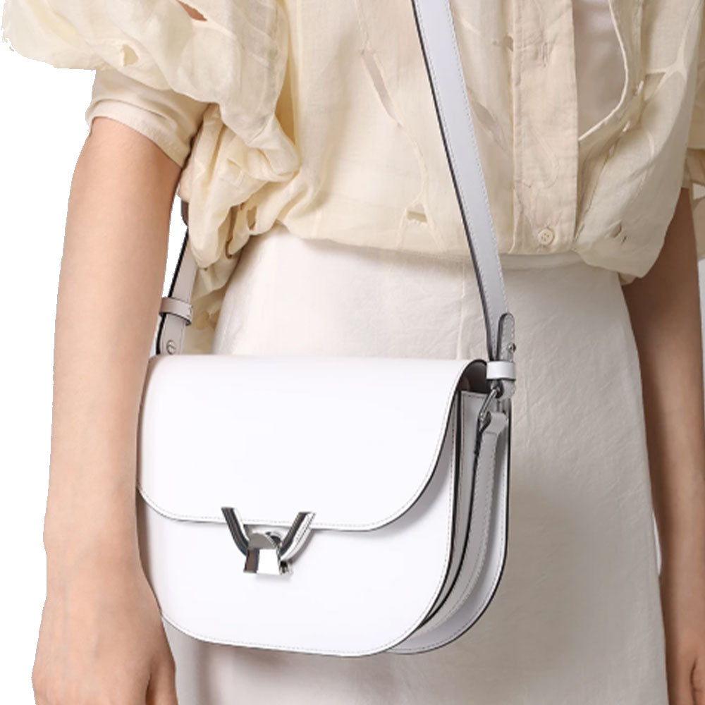 Borsa Donna a Tracolla COCCINELLE in Pelle Liscia Brillant White linea Dew Cowhide Small