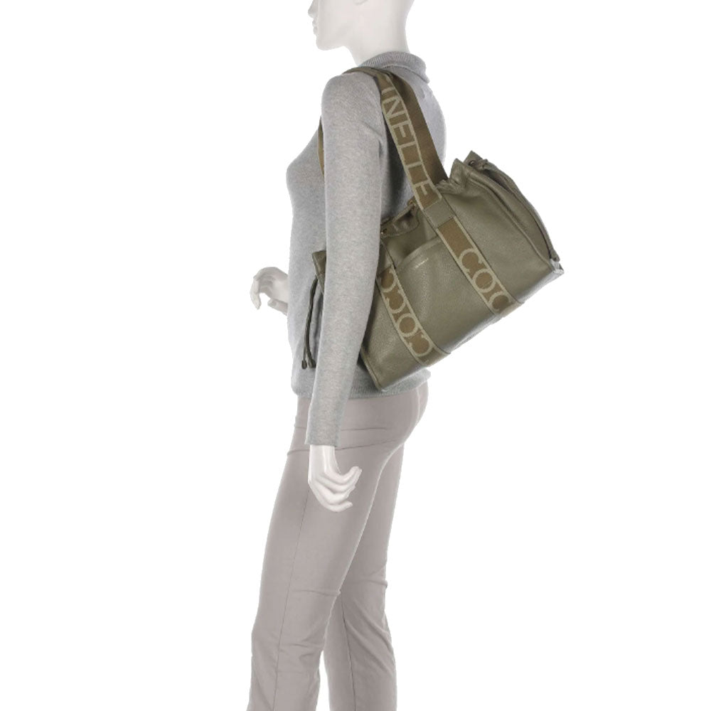 Borsa Donna a Spalla COCCINELLE in Pelle Linea 2Day Signature Medium colore Laurel Green