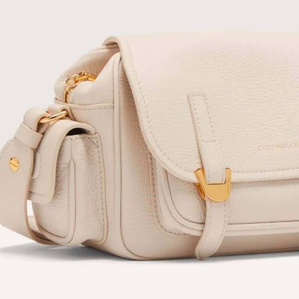 Borsa Donna a Tracolla COCCINELLE in Pelle Colore Lambskin White linea Campus Small