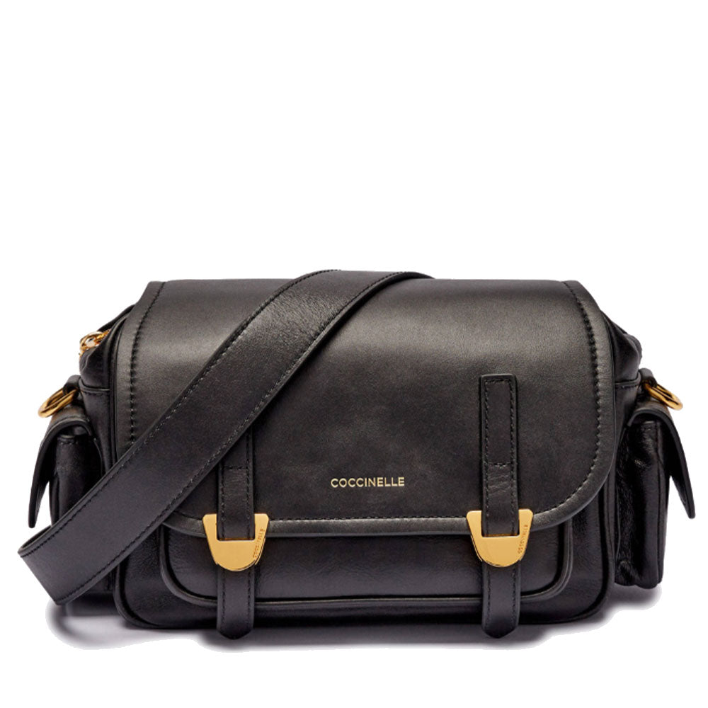 Borsa Donna a Tracolla COCCINELLE in Pelle Liscia Nera linea Campus Vintage Small