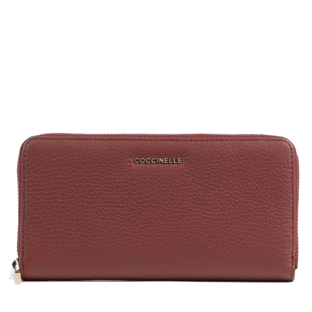 Portafoglio Donna COCCINELLE in Pelle Martellata Colore Brandy Linea Metallic Soft