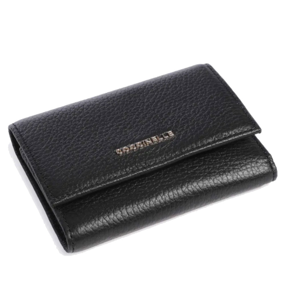 Portafoglio Donna Piccolo COCCINELLE in Pelle Colore Nero Linea Metallic Soft