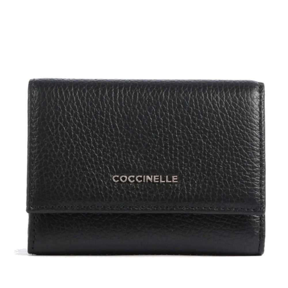 Portafoglio Donna Piccolo COCCINELLE in Pelle Colore Nero Linea Metallic Soft