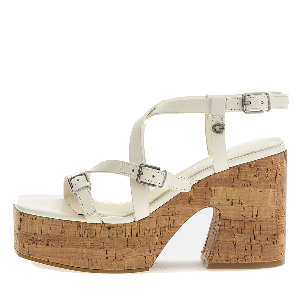 Sandali Donna GUESS con Tacco Linea Corke in Pelle Colore Ivory