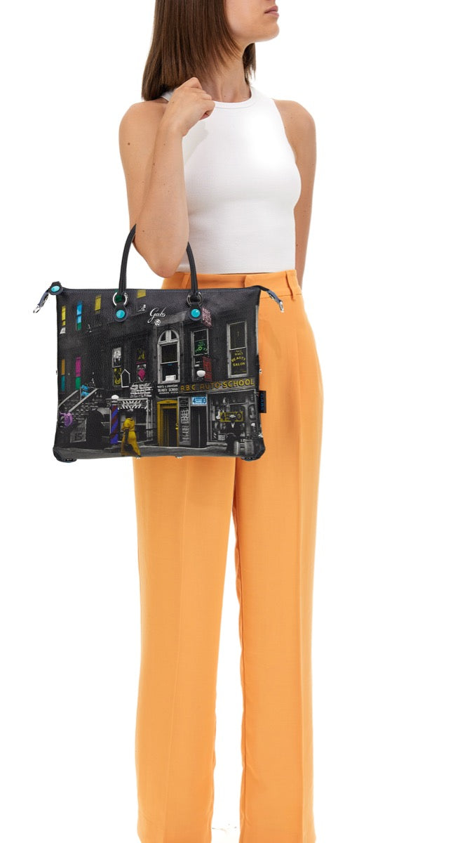 Borsa Donna a Mano con Tracolla GABS G3 PLUS Trasformabile in Pelle stampa Harlem Street Medium