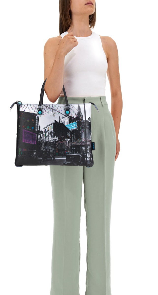 Borsa Donna a Mano con Tracolla GABS G3 PLUS Trasformabile in Pelle stampa Oak and New Chambers Streets Medium