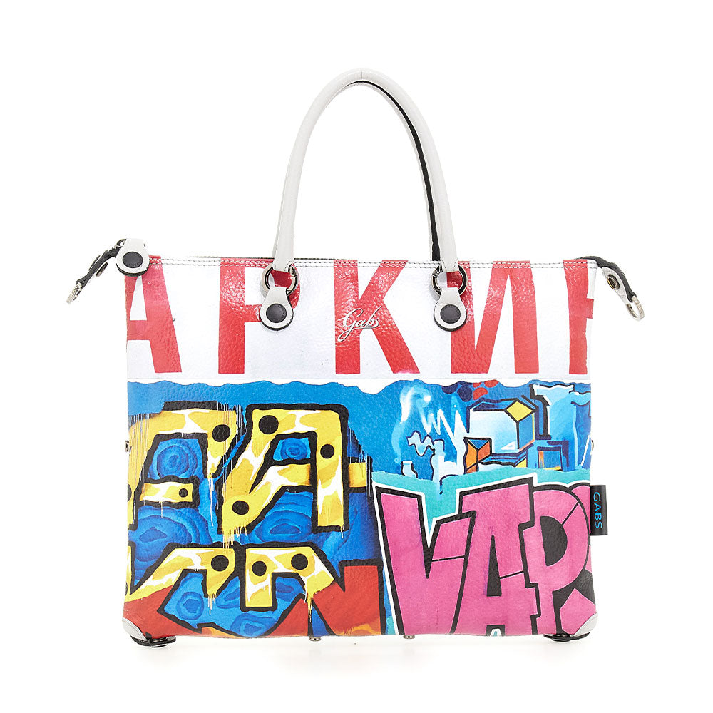 GABS G3 PLUS Damenhandtasche mit Schultergurt aus mittelgroßem Leder mit Graffiti-Print