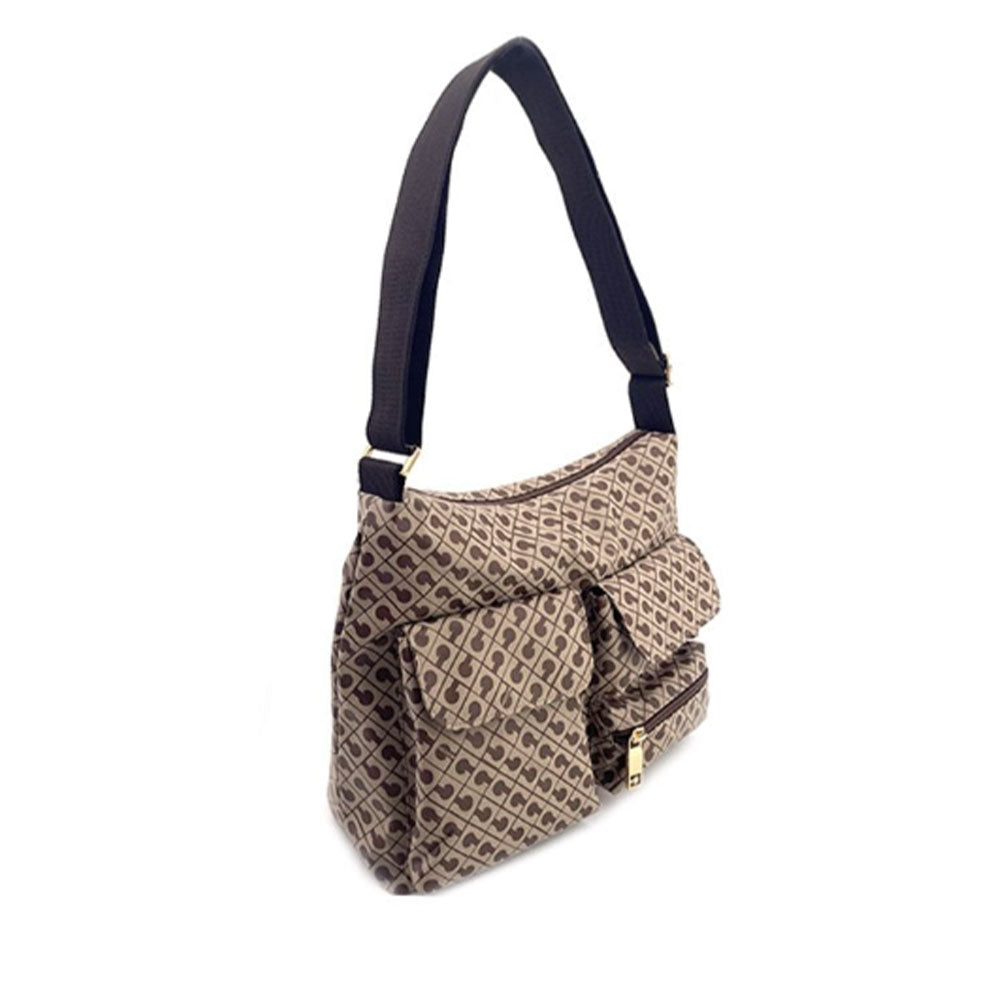 GHERARDINI Damen-Umhängetasche mit mehreren Taschen aus weichem Stoff, Tabakfarbe – Butter