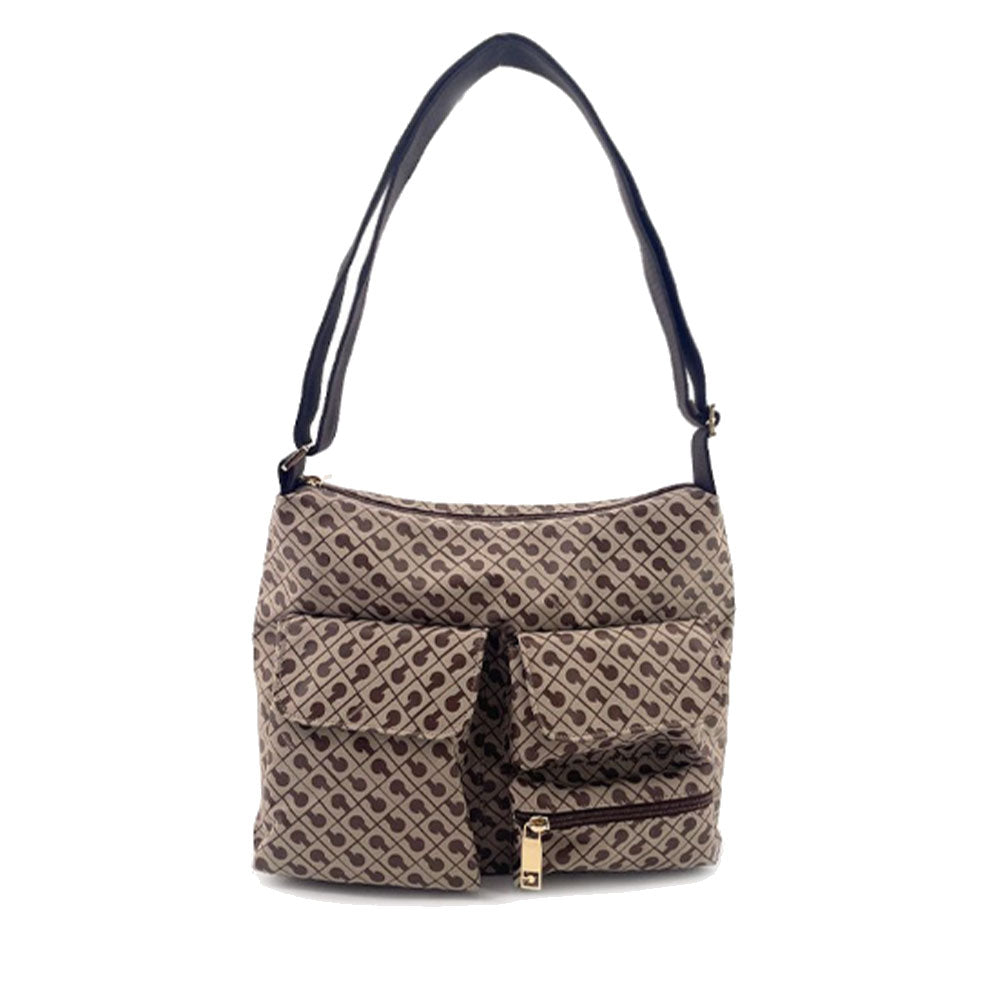 GHERARDINI Damen-Umhängetasche mit mehreren Taschen aus weichem Stoff, Tabakfarbe – Butter