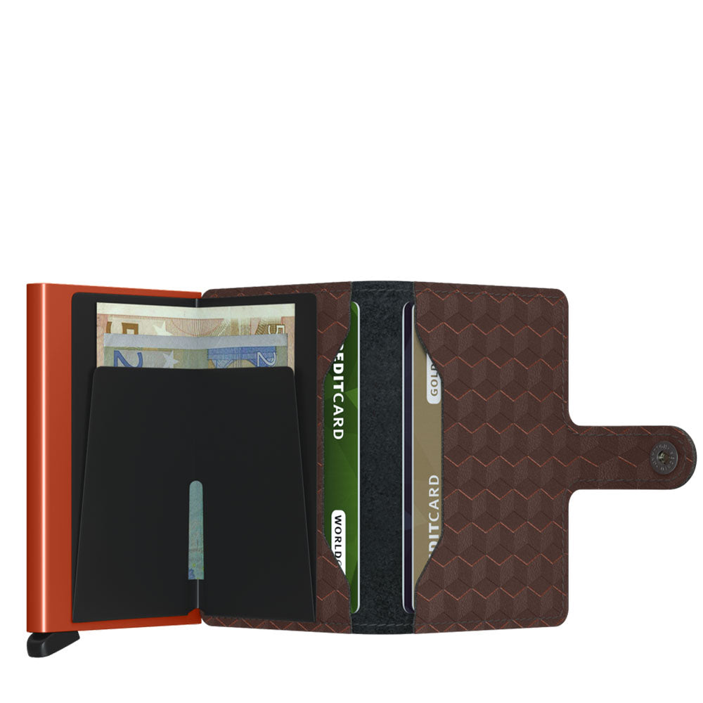 Porta Carte con Clip SECRID linea Miniwallet Optical in Pelle Brown-Orange con RFID