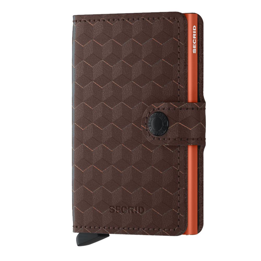 Porta Carte con Clip SECRID linea Miniwallet Optical in Pelle Brown-Orange con RFID