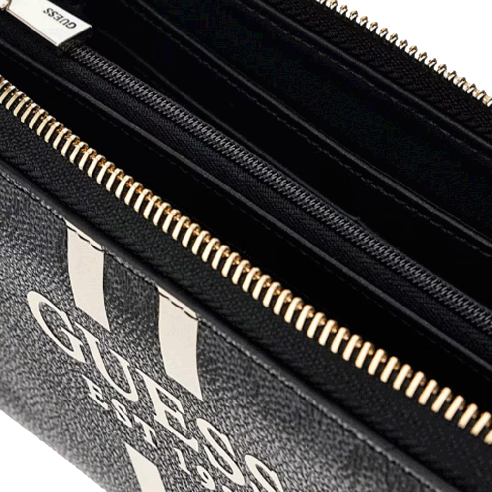 GUESS Damen-Geldbörse mit Rundum-Reißverschluss, Laurel II-Linie, Kohle-Logofarbe