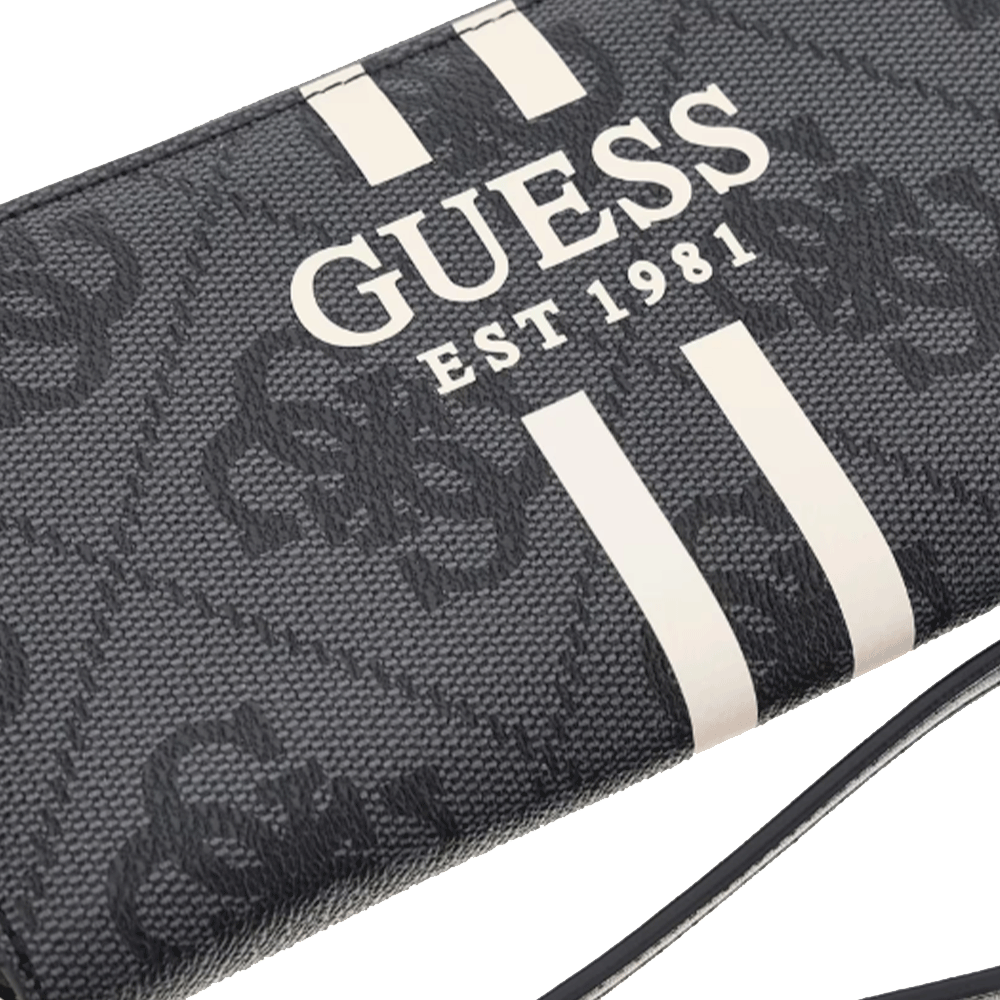 GUESS Damen-Geldbörse mit Rundum-Reißverschluss, Laurel II-Linie, Kohle-Logofarbe