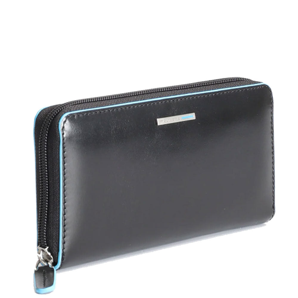 PIQUADRO Blue Square Linie
Damen Geldbörse mit Rundum-Reißverschluss aus schwarzem Leder,  – PD3229B2R