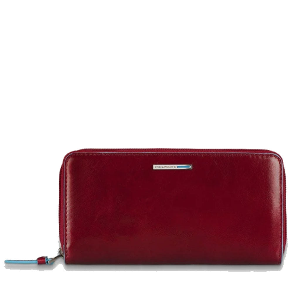 PIQUADRO Blue Square Linie 
Damen-Geldbörse mit Rundum-Reißverschluss aus rotem Leder – PD3229B2R