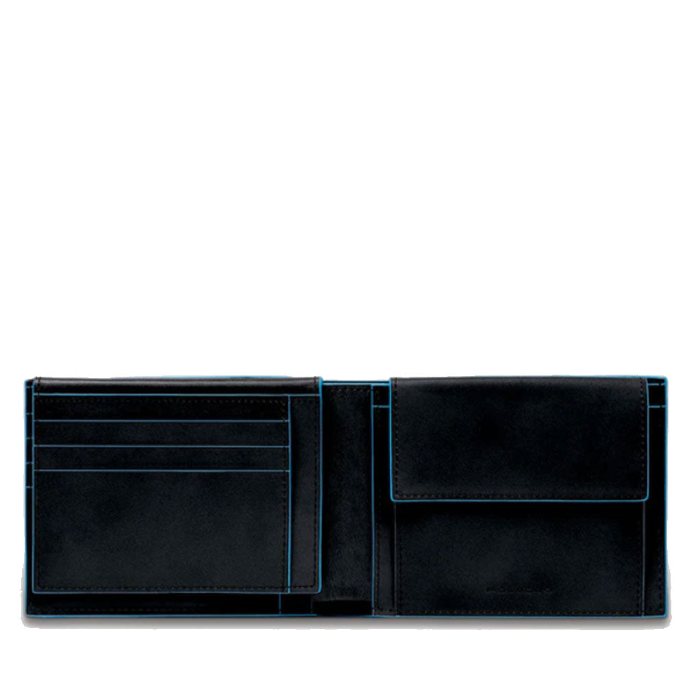 Portafoglio Uomo con Pattina e Portamonete PIQUADRO in Pelle Nera Linea Blue Square - PU1392B2R